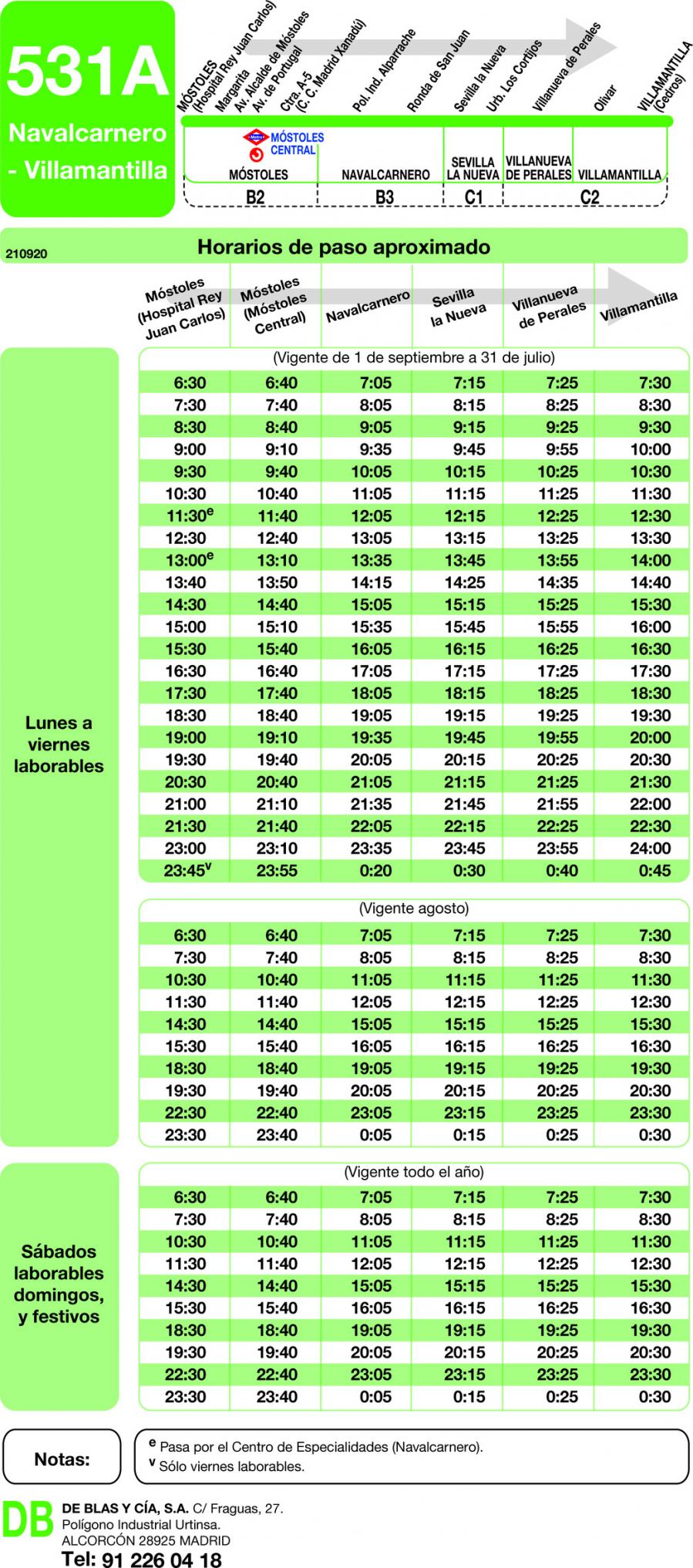 Horario de ida