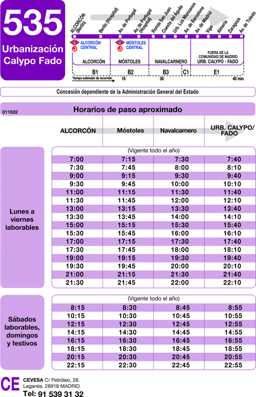 Horario de ida