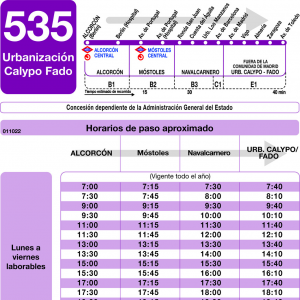 Horario de ida Línea 535 Autobuses Interurbanos