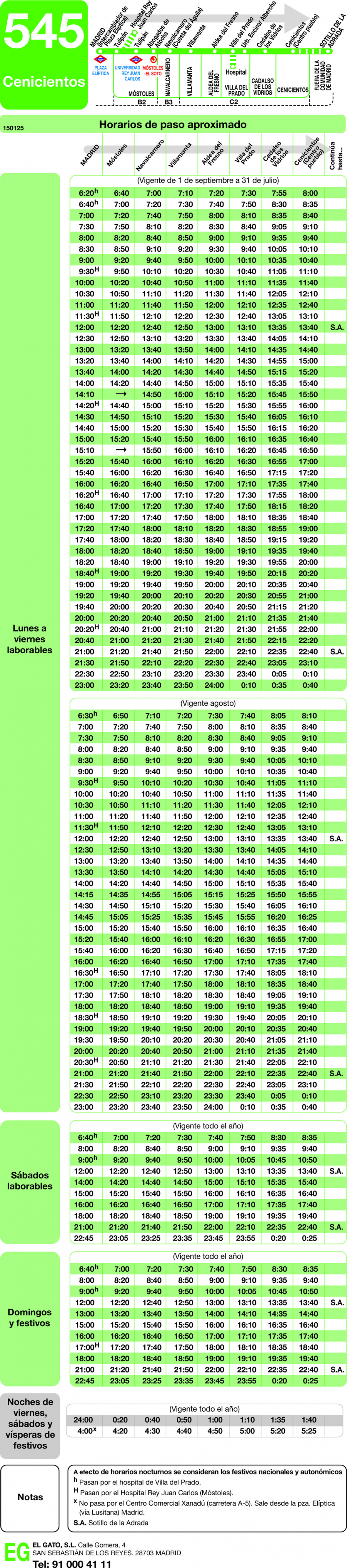 Horario de ida