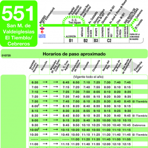 Horario de ida Línea 551 Autobuses Interurbanos