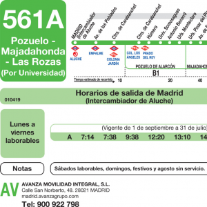 Horario de ida Línea 561-A Autobuses Interurbanos