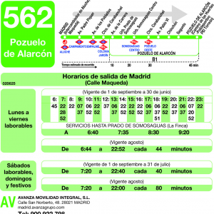 Horario de ida Línea 562 Autobuses Interurbanos