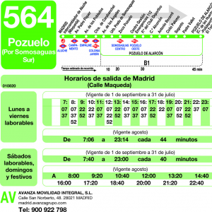 Horario de ida Línea 564 Autobuses Interurbanos