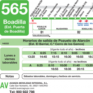 Horario de ida Línea 565 Autobuses Interurbanos