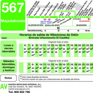 Horario de ida Línea 567 Autobuses Interurbanos