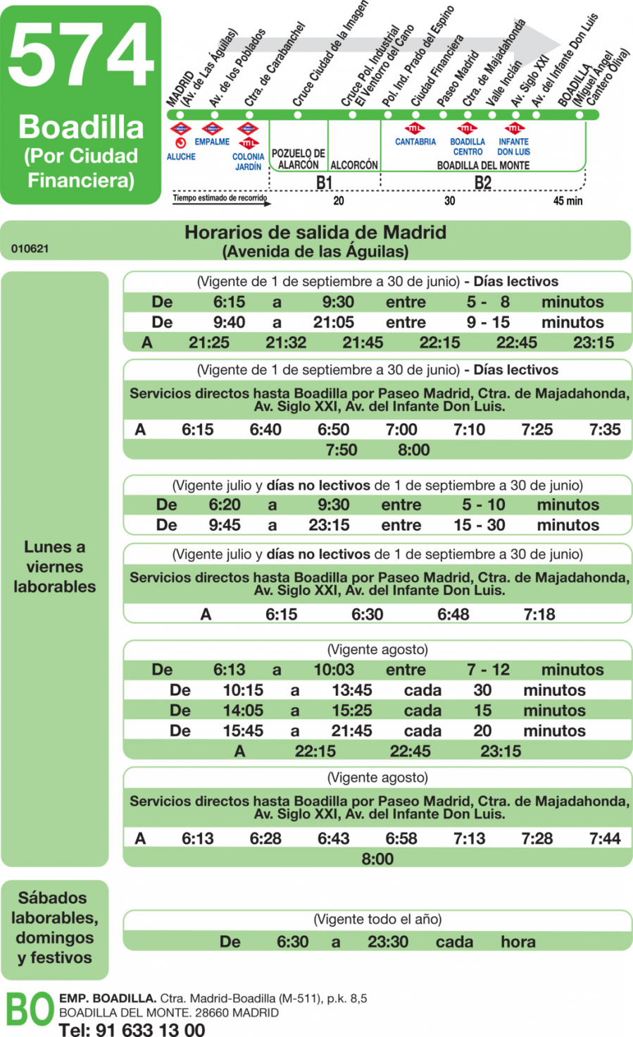 Horario de ida