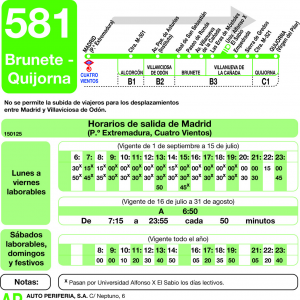 Horario de ida Línea 581 Autobuses Interurbanos