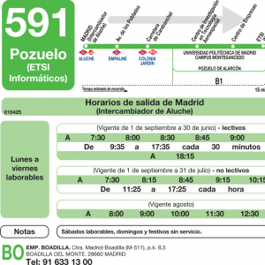 Horario de ida Línea 591 Autobuses Interurbanos