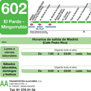 Horario de ida Línea 602 Autobuses Interurbanos