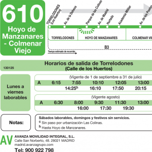 Horario de ida Línea 610 Autobuses Interurbanos