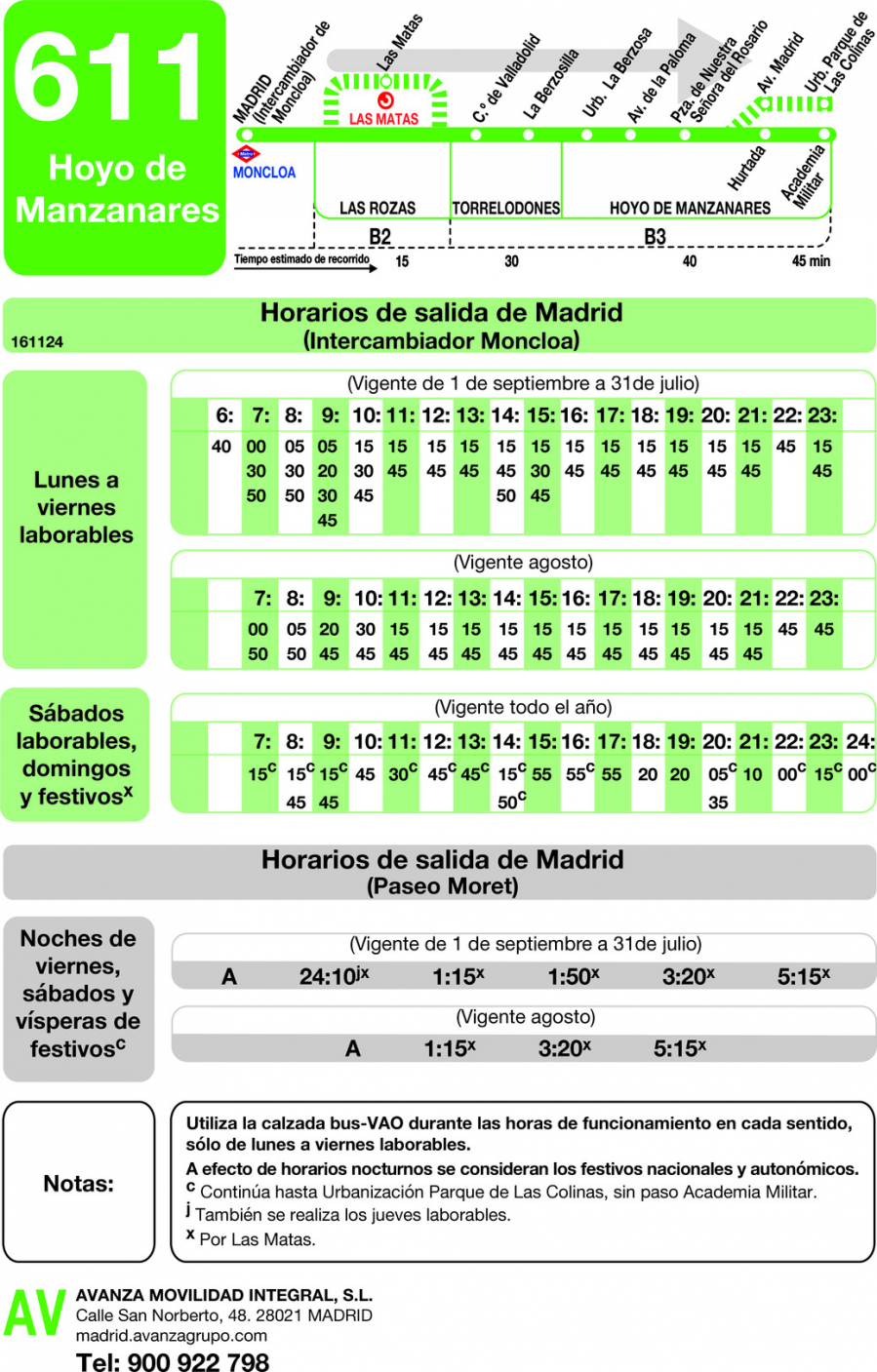 Horario de ida