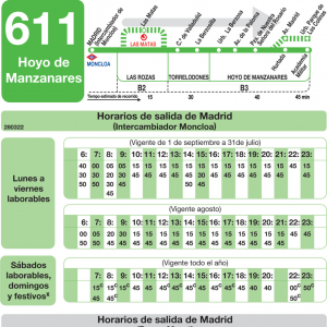 Horarios de autobús 611: Madrid - Las Rozas de Madrid - Torrelodones - Hoyo de Manzanares