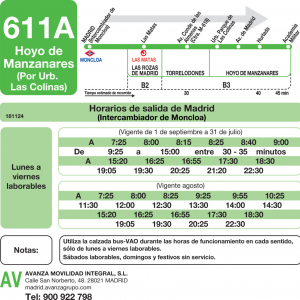 Horario de ida Línea 611-A Autobuses Interurbanos