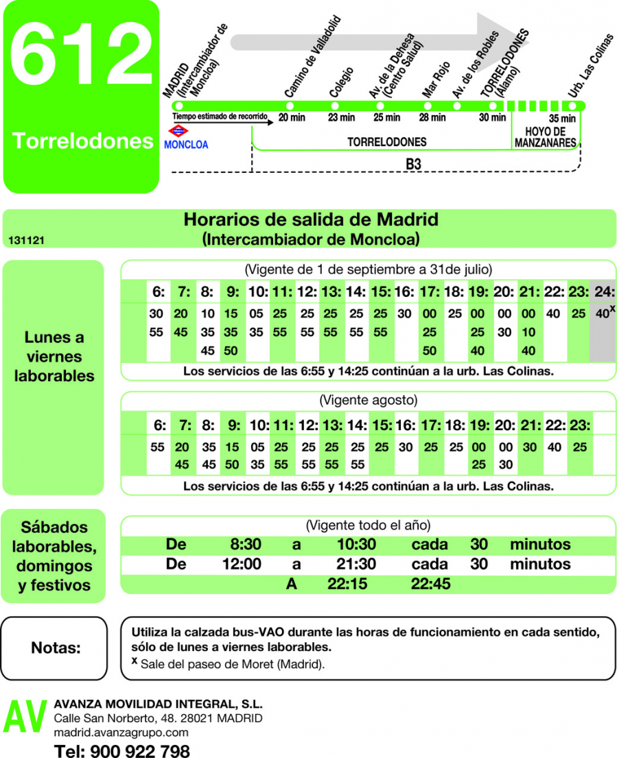 Horario de ida