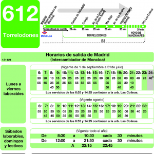 Horario de ida Línea 612 Autobuses Interurbanos