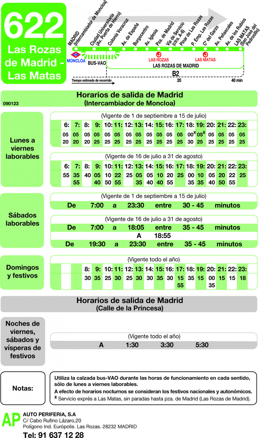 De otra manera Excursión Completamente seco Horarios de autobús 622: Madrid - Las Rozas de Madrid