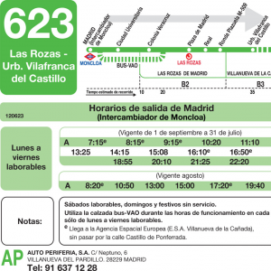 Horario de ida Línea 623 Autobuses Interurbanos