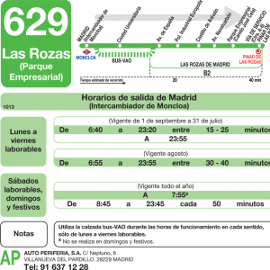 Horario de ida Línea 629 Autobuses Interurbanos