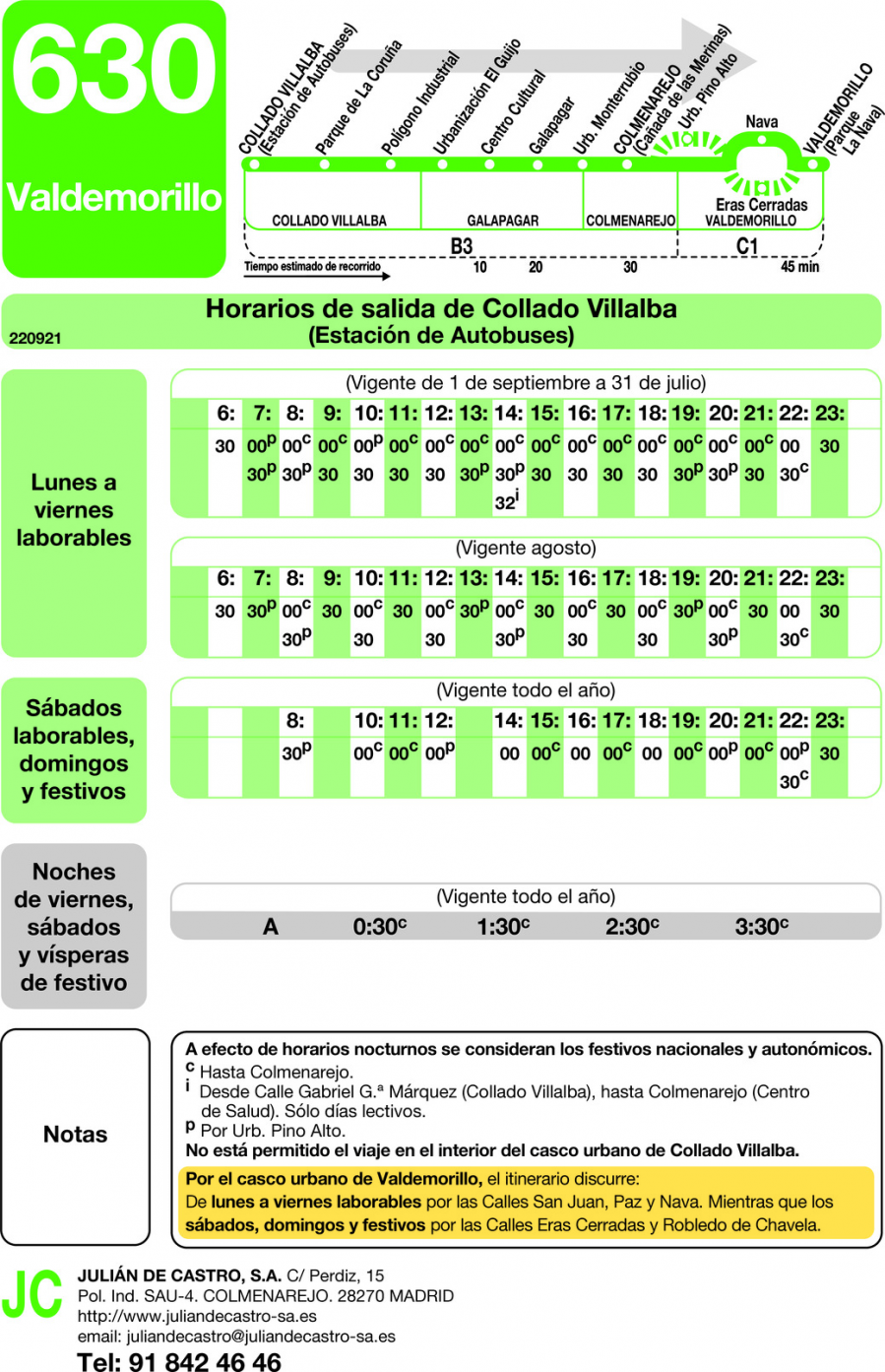 Horario de ida