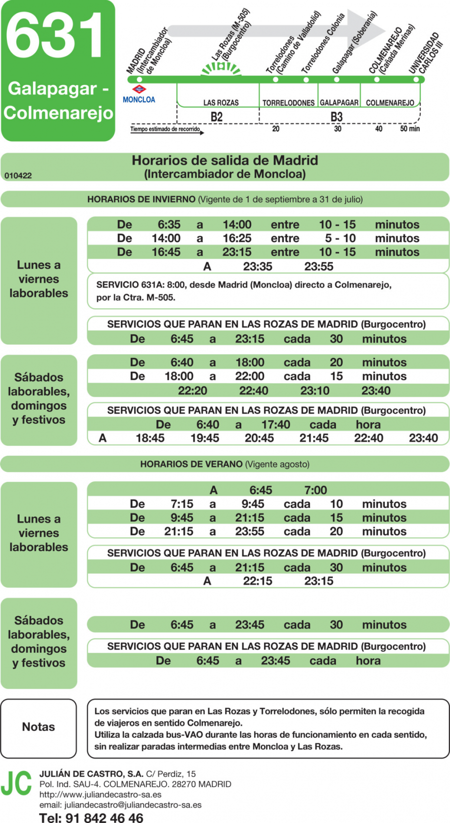 Horario de ida