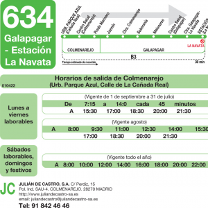 Horario de ida Línea 634 Autobuses Interurbanos