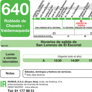 Horario de ida Línea 640 Autobuses Interurbanos