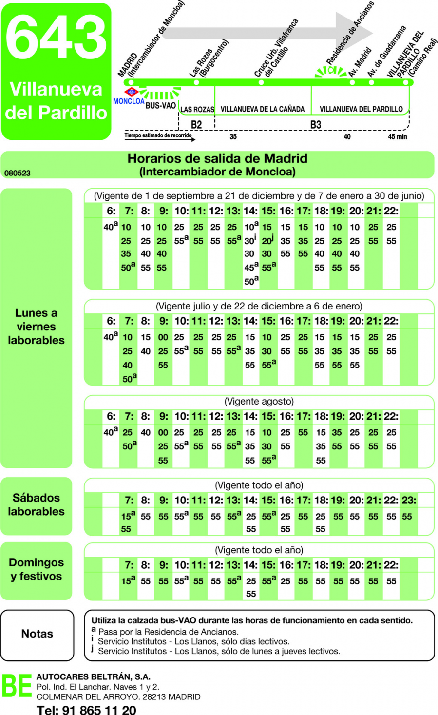 Horario de ida