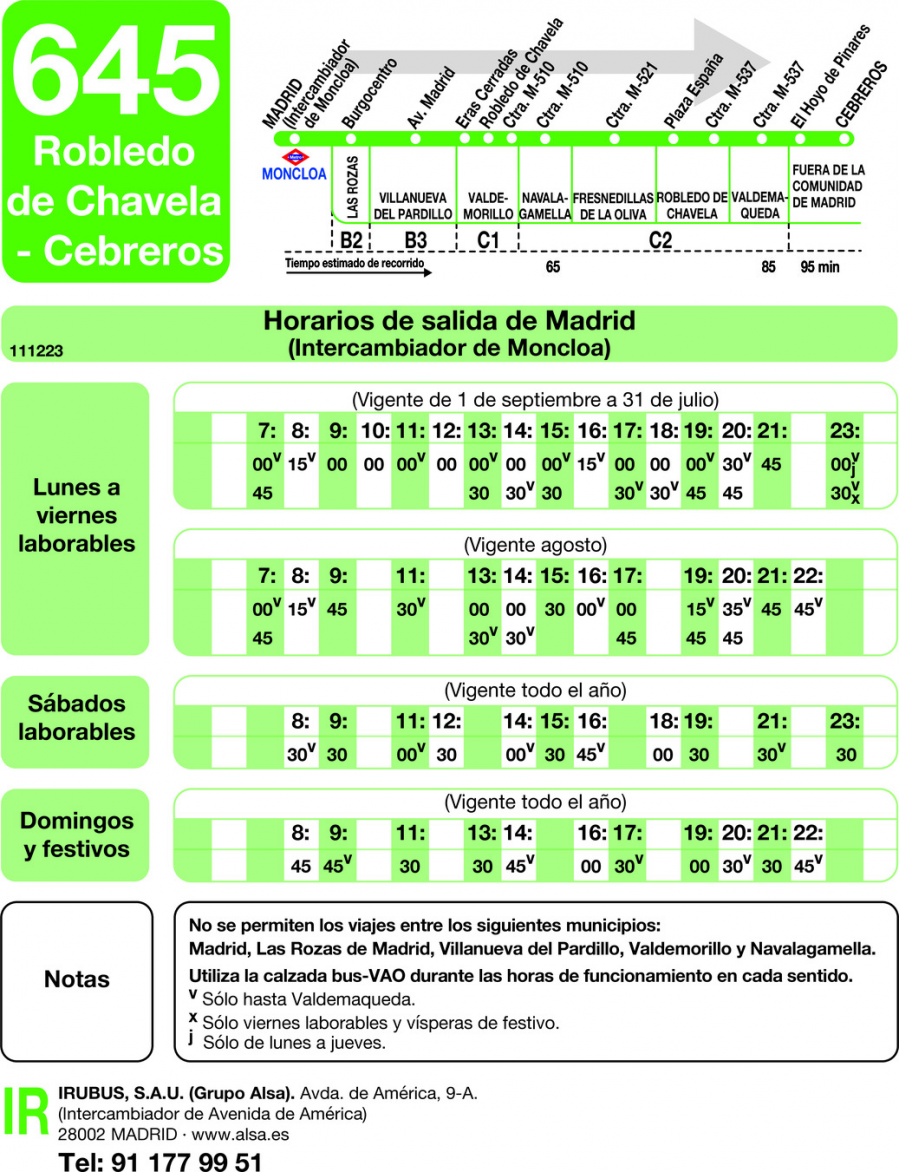 Horario de ida