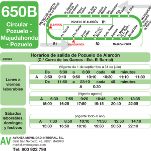 Horario de ida Línea 650-B Autobuses Interurbanos