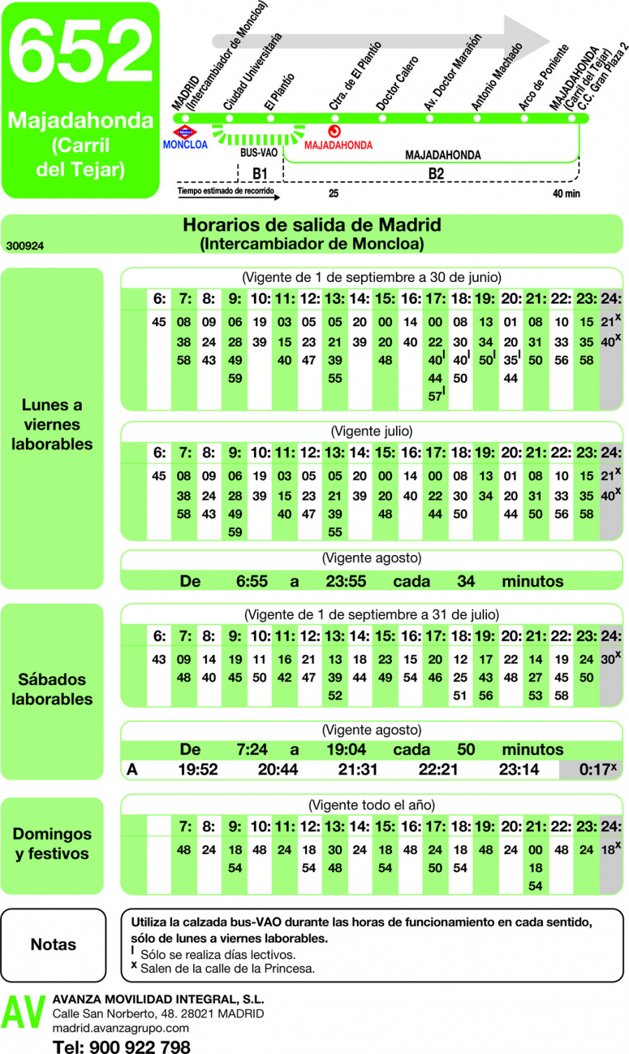 Horario de ida