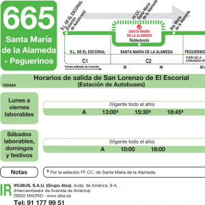 Horario de ida Línea 665 Autobuses Interurbanos