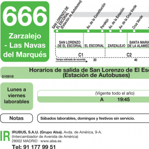 Horario de ida Línea 666 Autobuses Interurbanos