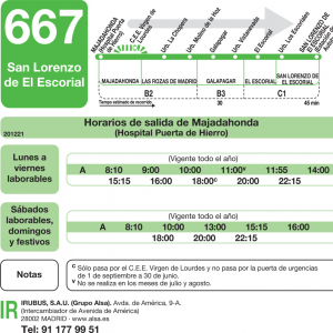 Horario de ida Línea 667 Autobuses Interurbanos