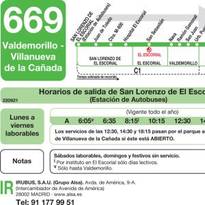 Horario de ida Línea 669 Autobuses Interurbanos