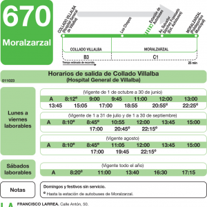 Horario de ida Línea 670 Autobuses Interurbanos