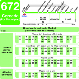 Horario de ida Línea 672 Autobuses Interurbanos
