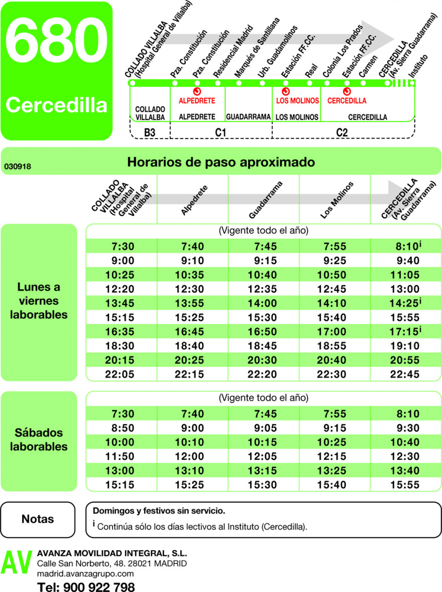 Horario de ida