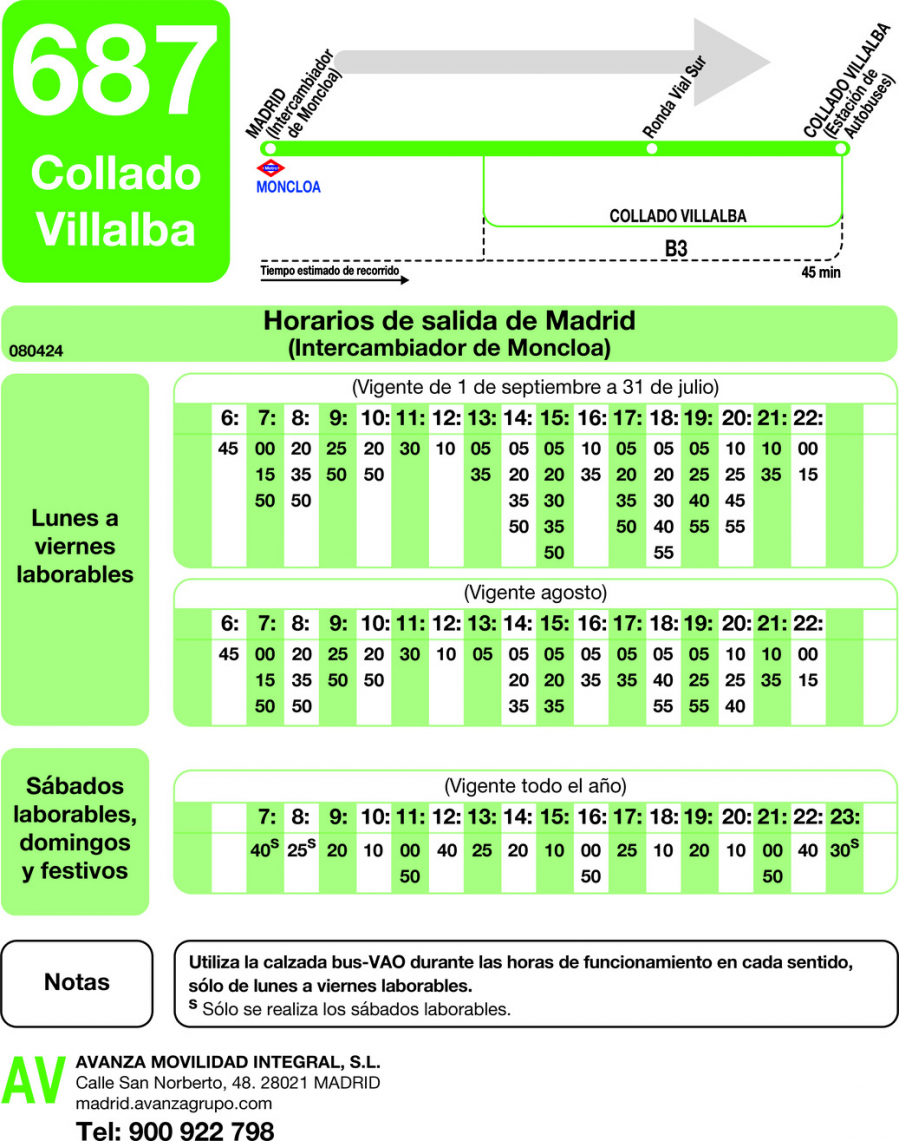 Horario de ida