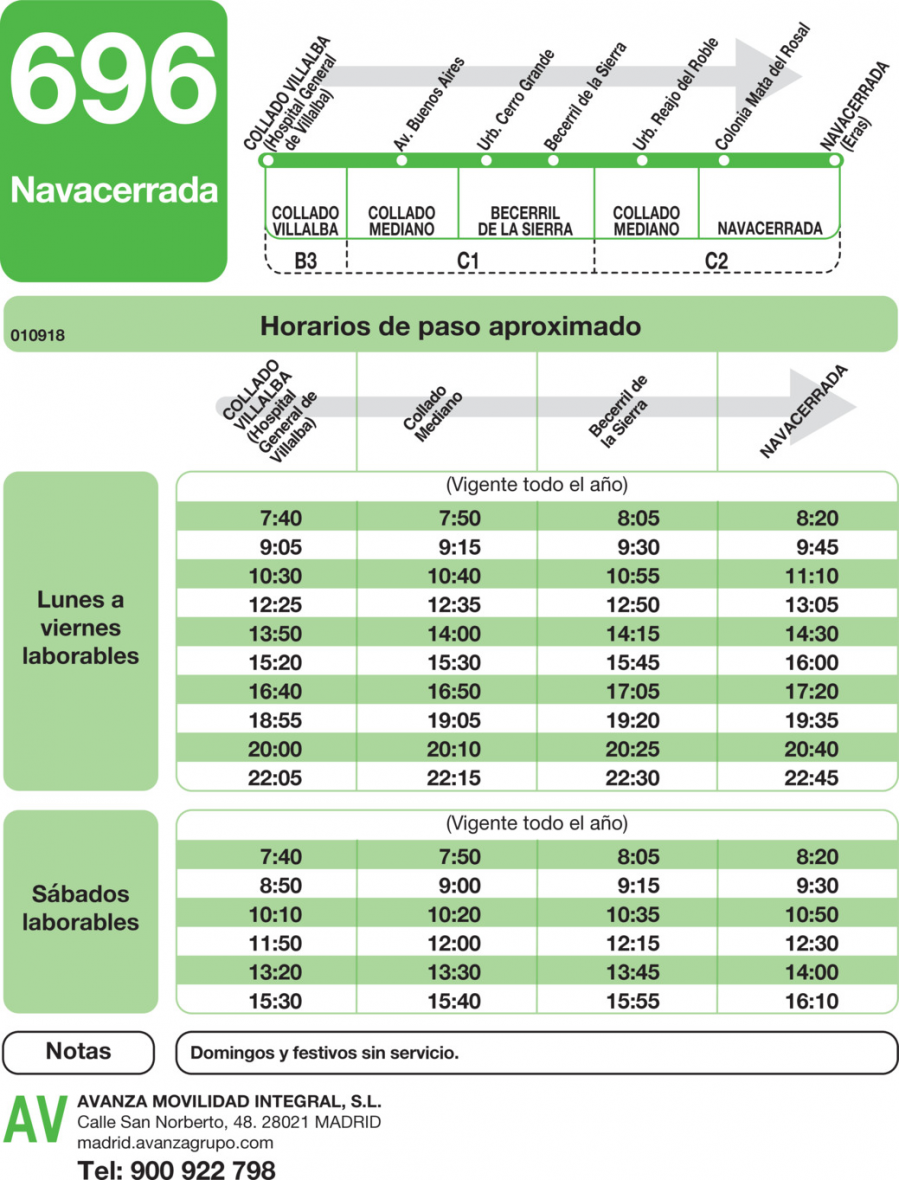 Horario de ida