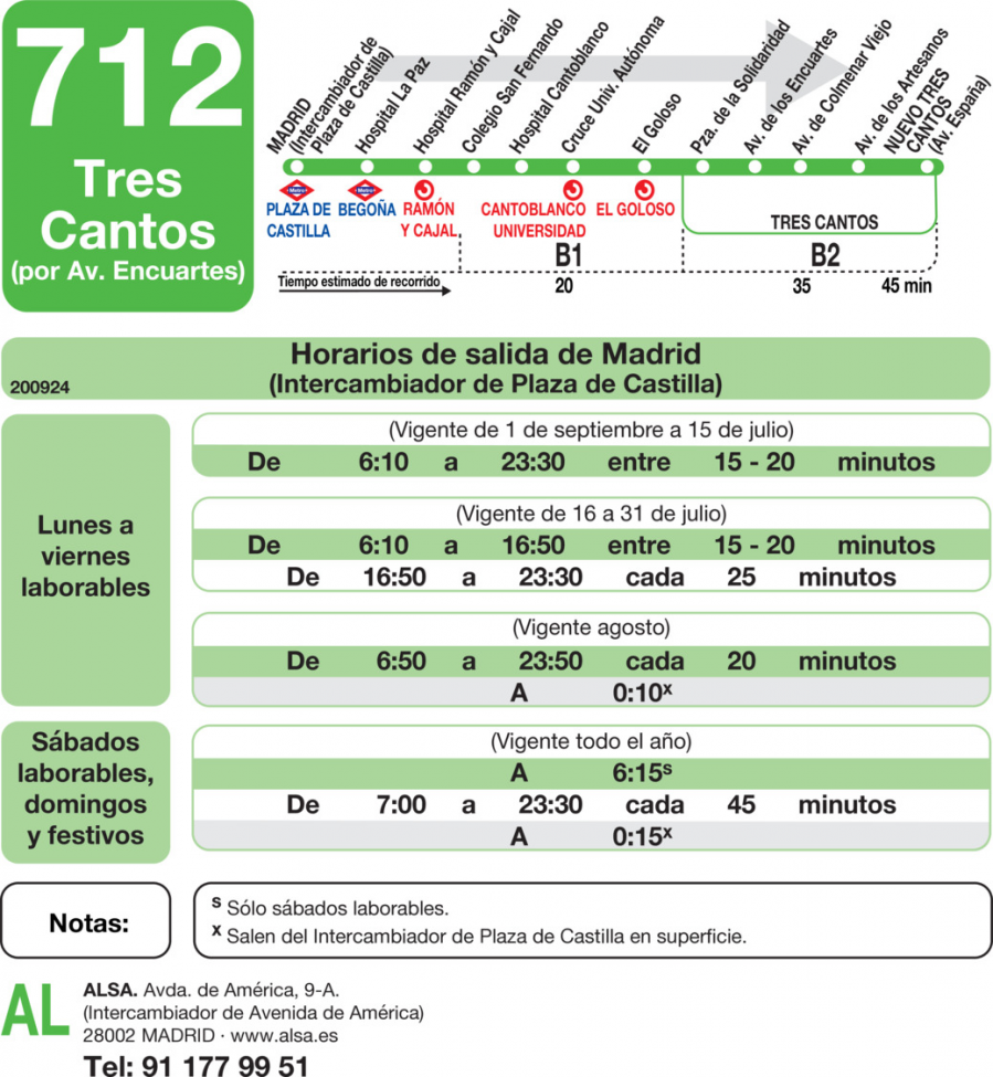 Horario de ida