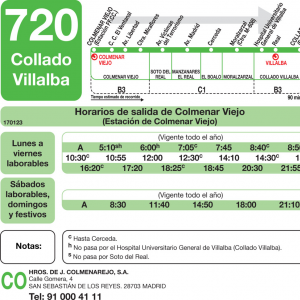 Horario de ida Línea 720 Autobuses Interurbanos