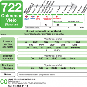 Horario de ida Línea 722 Autobuses Interurbanos