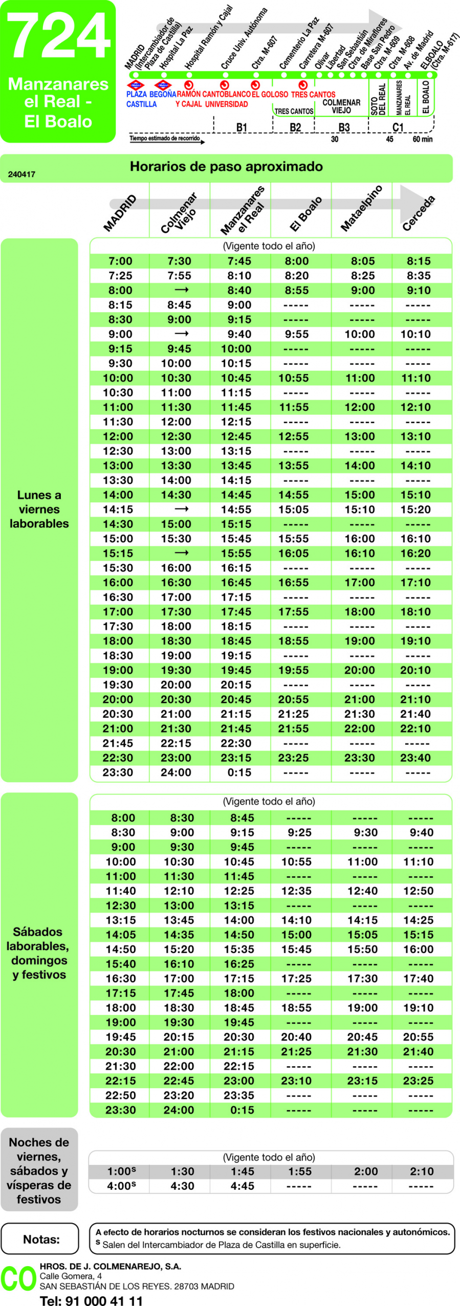 Horario de ida