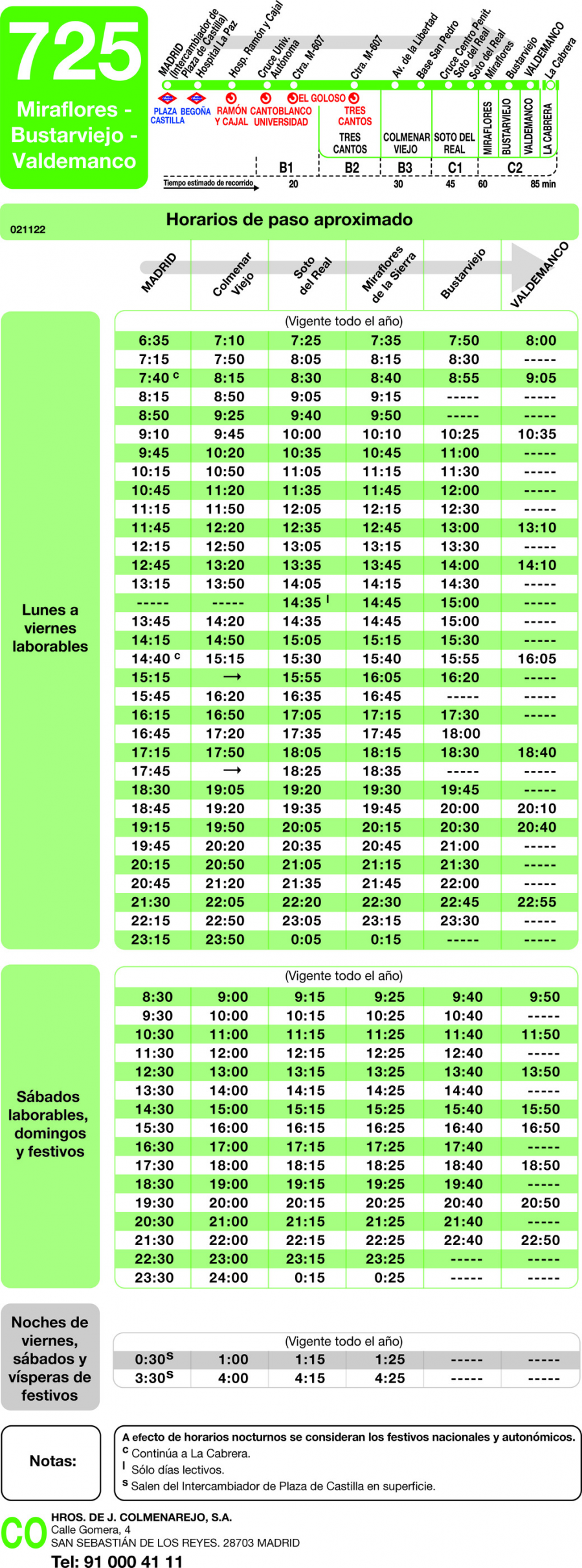 Horario de ida