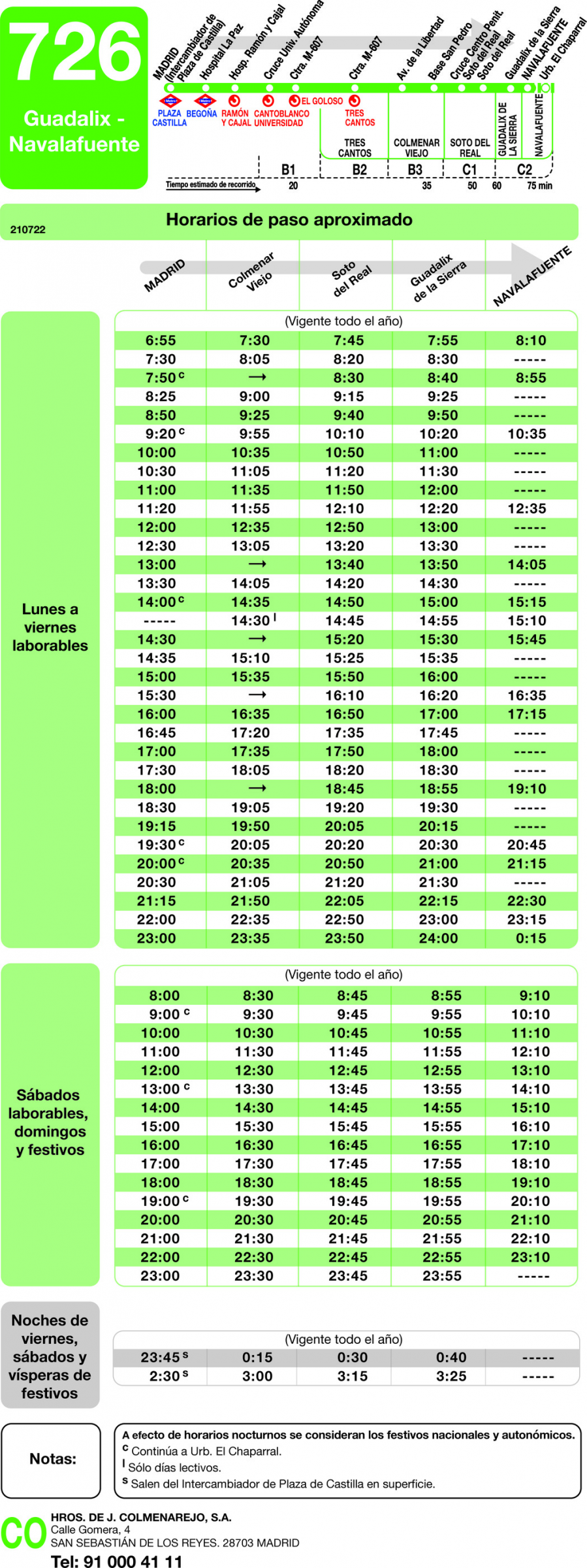 Horario de ida