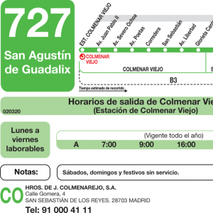 Horario de ida Línea 727 Autobuses Interurbanos
