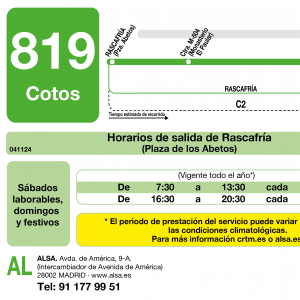 Horario de ida Línea 819 Autobuses Interurbanos
