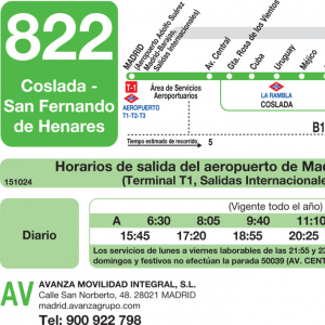 Horario de ida Línea 822 Autobuses Interurbanos