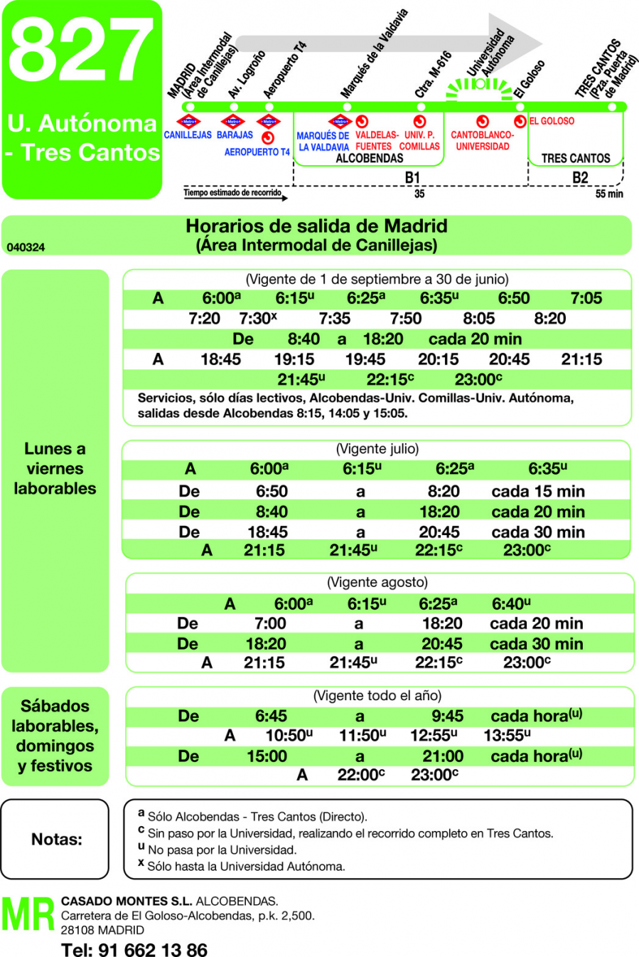 Horario de ida